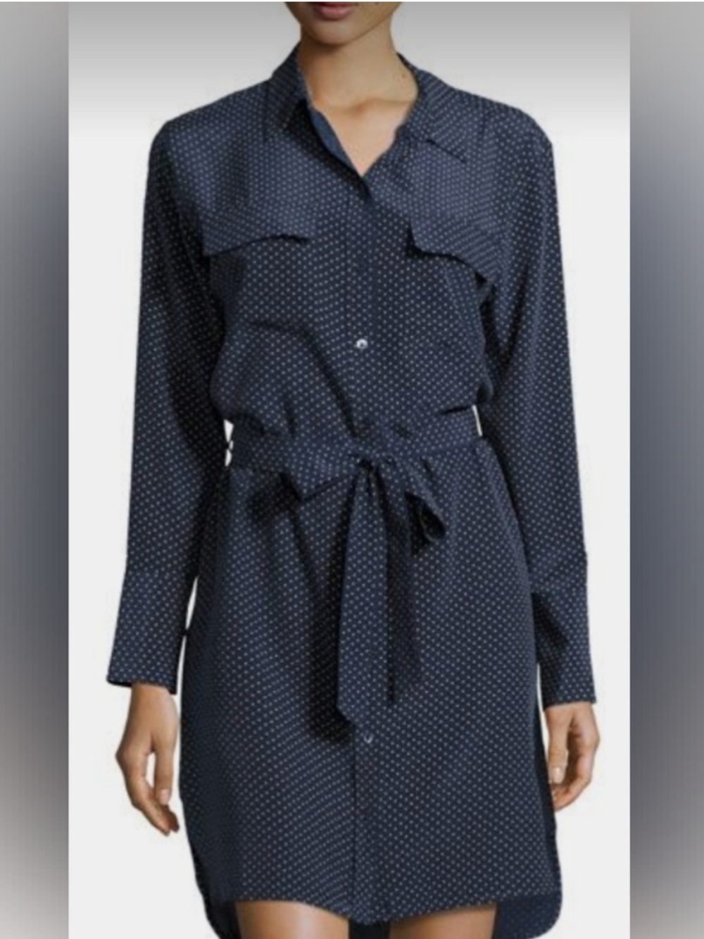 Equipment Navy Polka Dot Silk Shirtdress